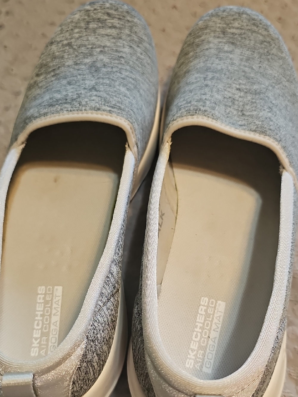 Skechers Slip-On Knit Sneakers in Heather Gray and White